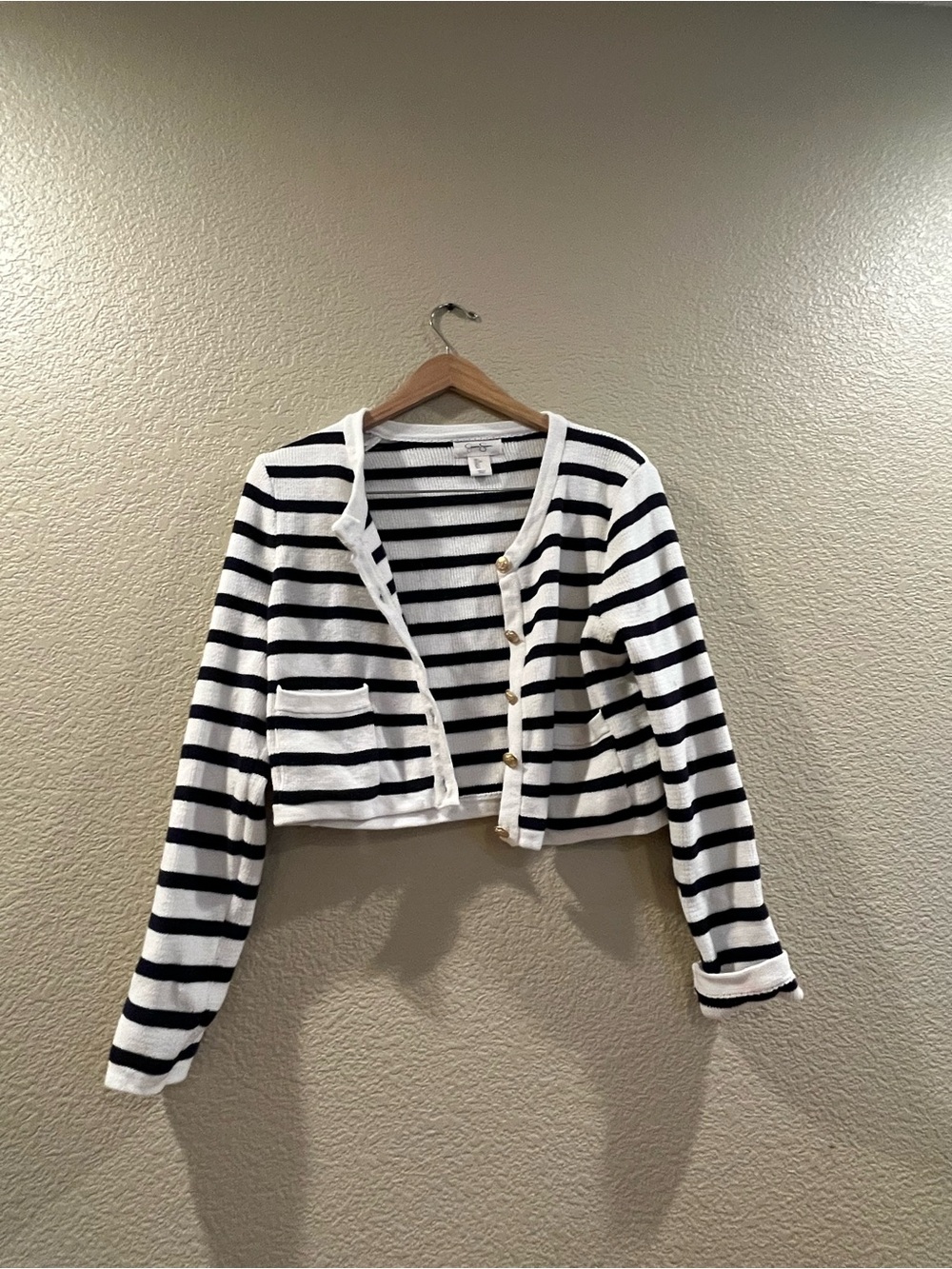 Jessica Simpson Black & White Striped Cropped Cardigan